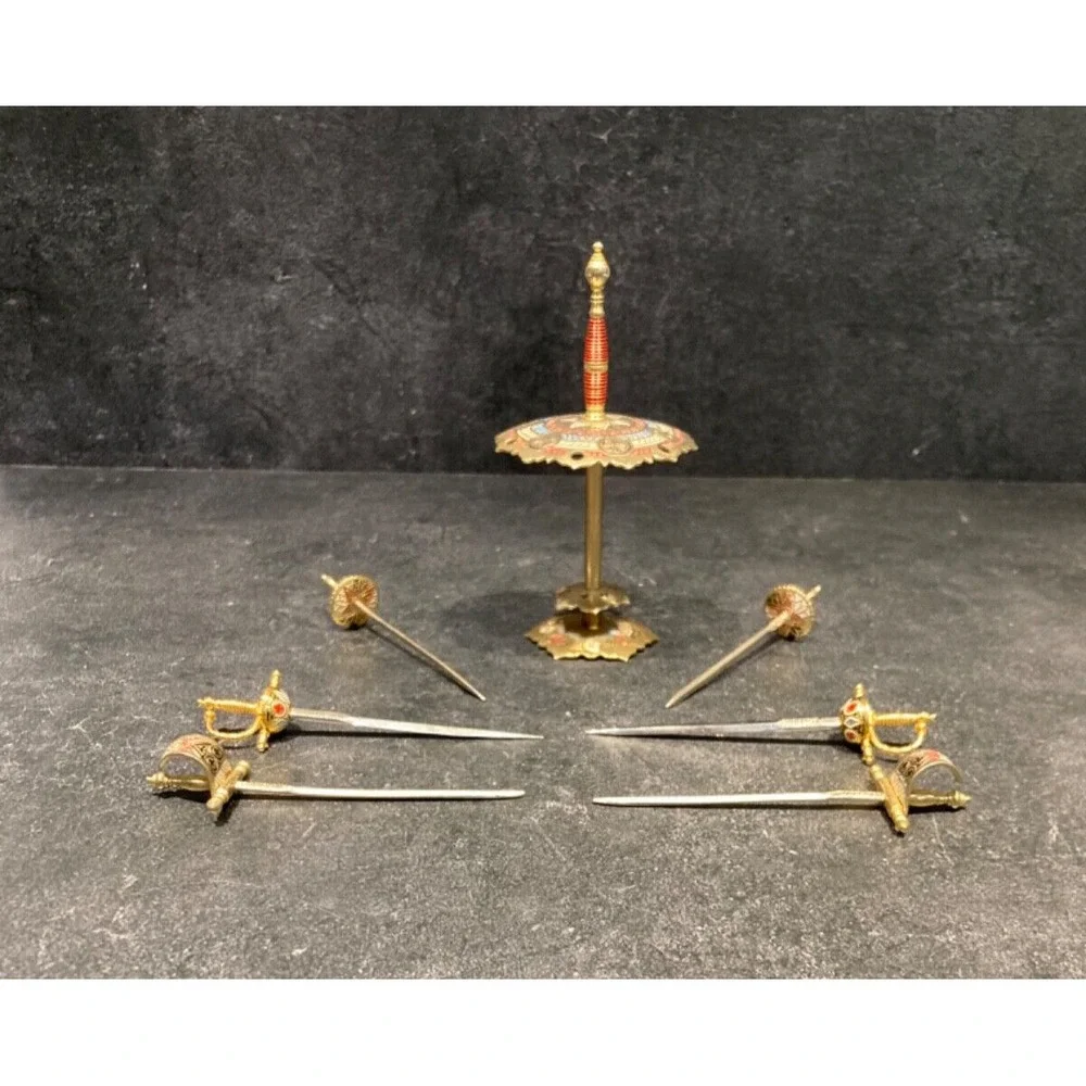 MCM Cocktail Swords Picks Toledo Spain Stand Appetizer  Picks 7-piece set